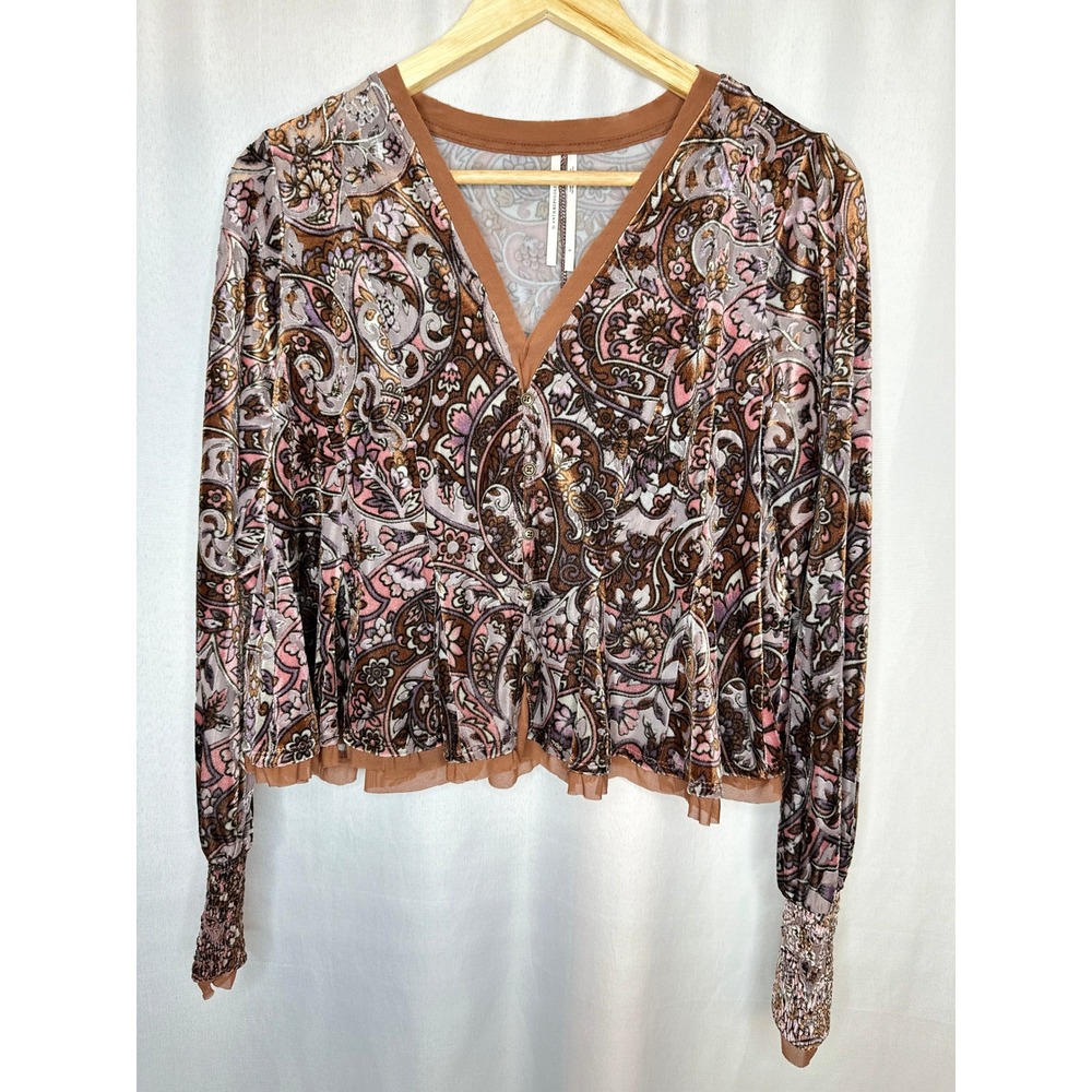 Anthropologie Swing Velvet Burnout Peasant Top, SMALL Boho Fairy Hippie Romantic